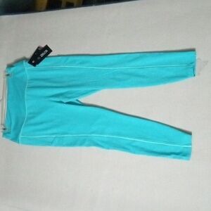 Zelos Leggings size L, Aqua with Neon Green strip,  side pockets NWT